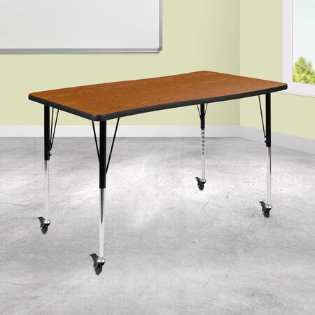 Flash Furniture Rectangle 28 W, 47.5 L, 30 H, Chrome, Laminate, Particleboard, Steel, Wood Grain XU-A3048-CON-OAK-T-A-CAS-GG